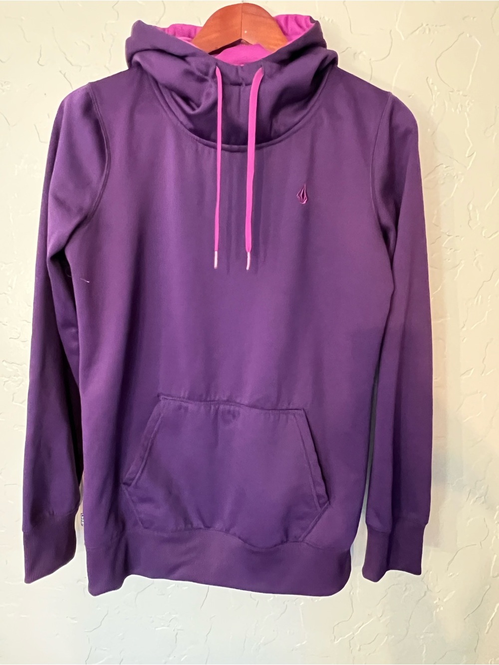 Volcom Purple Hoodie with Pink Hood Lining and Drawstrings